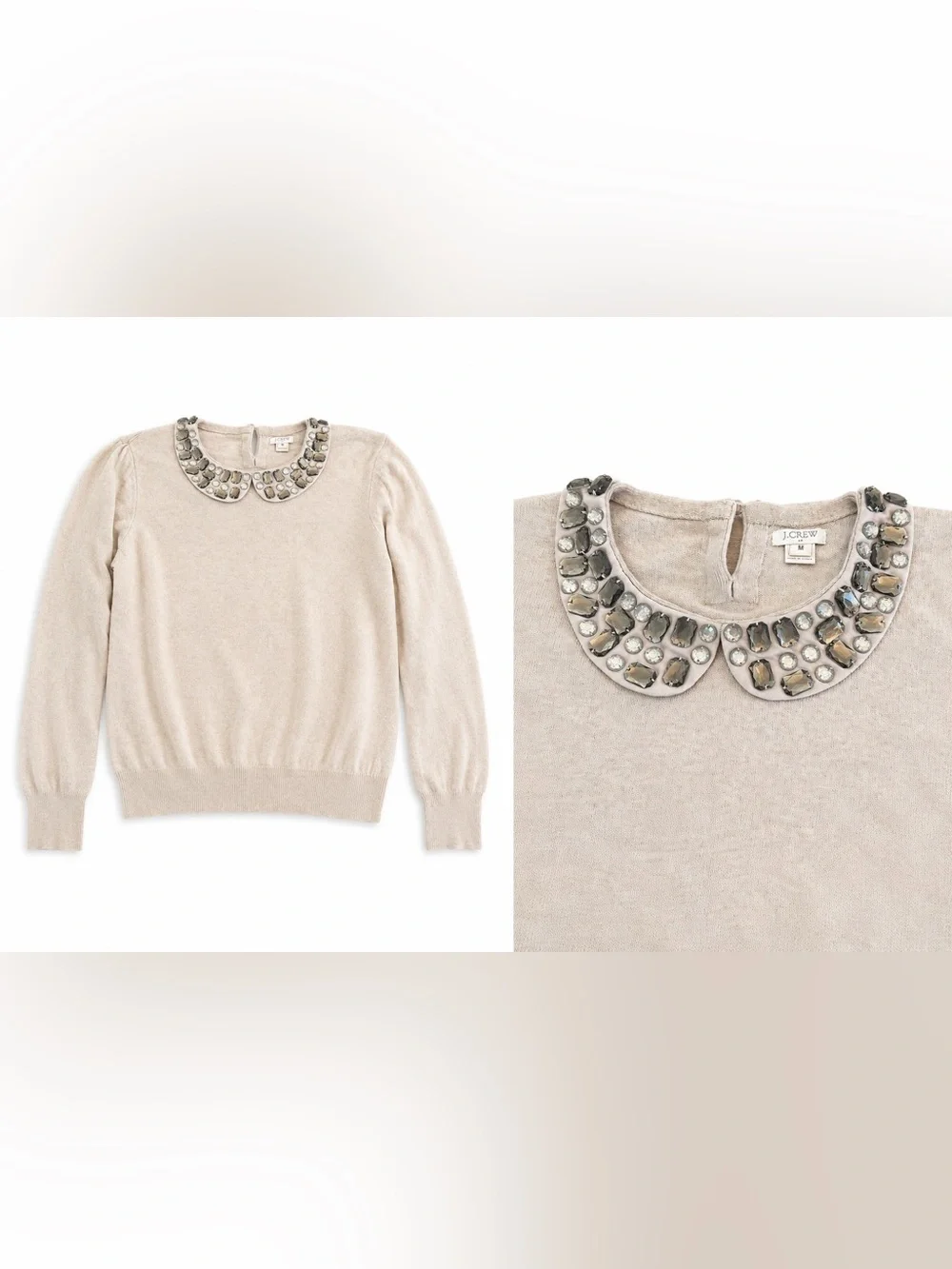 J. Crew Jeweled Peter Pan Collar Beige Sweater